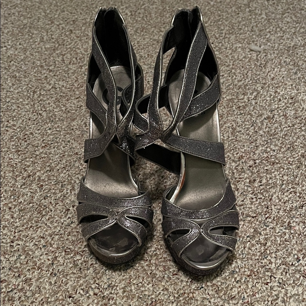 G by Guess Shimmering Black Strappy Heels